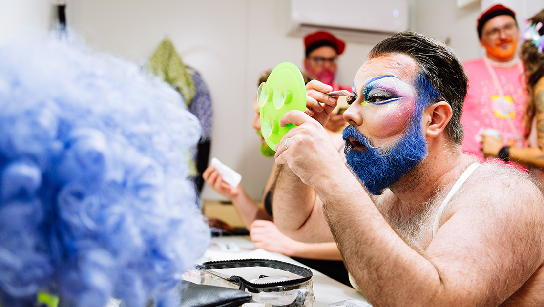 Gay man getting ready in drag